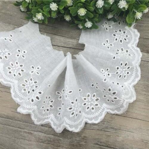 15Yards White Flower Embroidered Cotton Lace Trim Width 7.5cm Ribbon DIY Apparel Sewing Fabric Home Textile Curtain Decoration