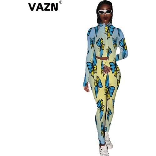 VAZN 2020 Top Quality Fancy High Street Soft Sexy Young Soft Fashion Full Sleeve Top Long pants Skinny Women 2 Piece Set