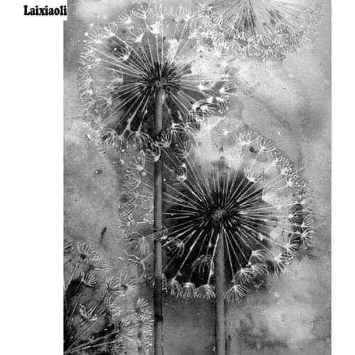 Diamond Painting "Dandelion" Full Square round stone Embroidery Cross Stitch kit Rhinestone 5D Mosaic Decoration black white art