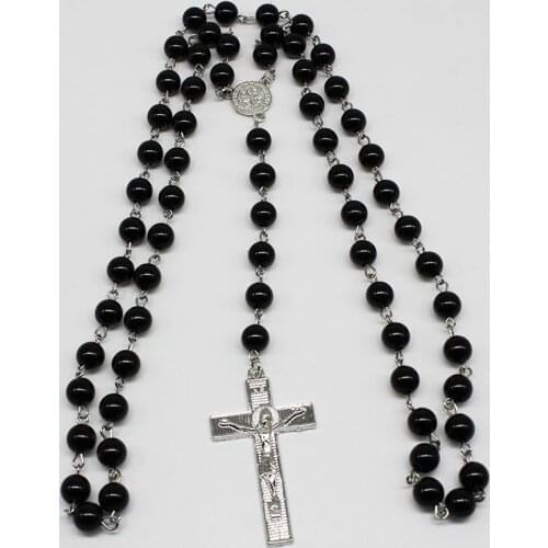 Fashion Stainless Steel Inverted Jesus Cross Pendant Necklace Chain For Men Women Black beads Necklaces & Pendants Gift Jewelry