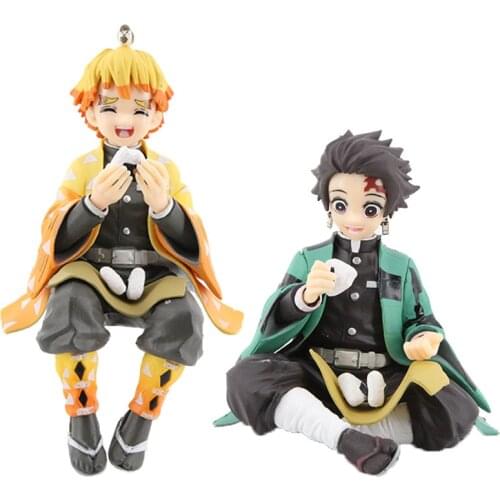 Anime Demon Slayer Figurine Kimetsu no Yaiba Kamado Tanjirou Agatsuma Zenitsu Eat Rice Balls PVC Action Figure Toy Model Doll