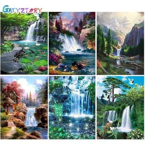 GATYZTORY Coloring By Numbers Waterfall Acrylic Handpainted Painting By Numbers For Children Landscape Kits Home Decor Wall Art