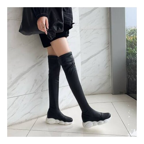Hot Sale Woman Super Big Size 32-48 New Round Toe Med Knee Boots Women Casual Fashion Warm Shoesb678-69