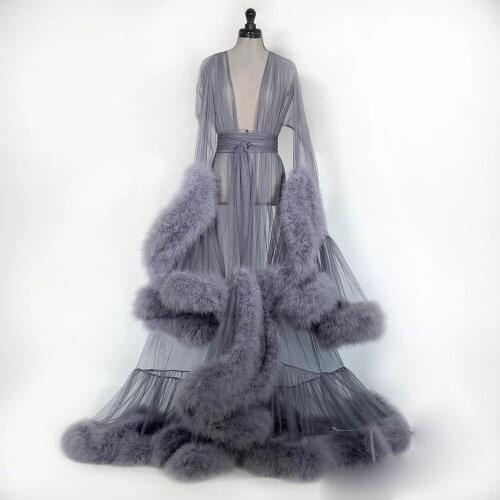 Womens Faux Fur Robe Maternity Dress Kimono Pregnant Prom Sleepwear Women Bathrobe Feather Nightgown Bridesmaid Shawel