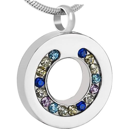 IJD8195 Nice quality Stainless steel Multicolor Zircon stone inaly Hollow Round cremation urn necklace keepsake ashes jewellery