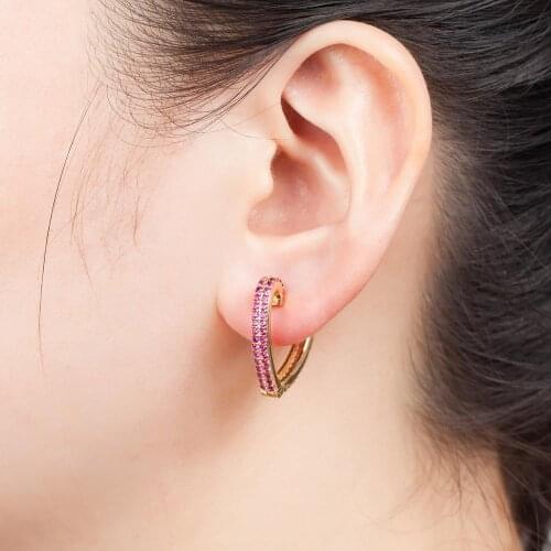 Exquisite Korean Style Heart Earrings Rose Gold Color Micro Paved Cubic Zircon Stud Earrings Fashion Women Jewelry