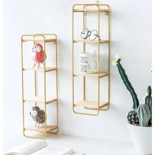 Creative Wrought Iron Wall Display Shelves Organizer Rack Wooden Partition Wall Hanging Decor