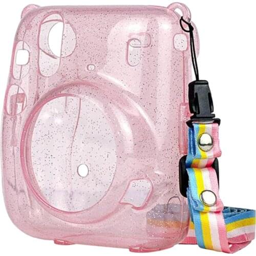 Crystal Camera Case, w/ Rainbow Shoulder Strap, Compatible with Mini 11 Cameras, Pink
