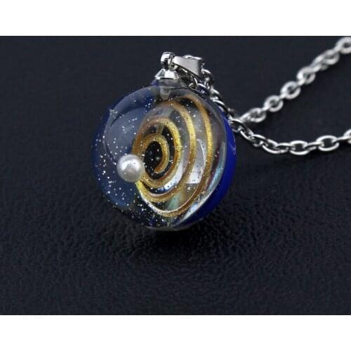 Nebula Cosmic Handmade Galaxy Resin Pendant with Rope Necklace Universe Resin Bead Planets Jewelry Necklace for Women Gift