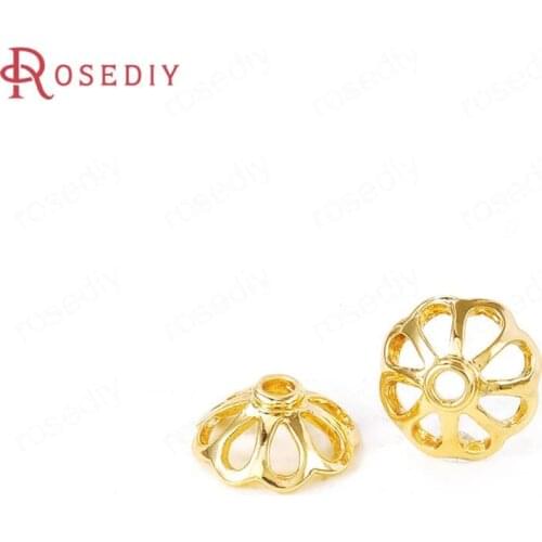 10PCS 8MM 10MM 24K Champagne Gold Color Plated Brass Flower Beads Caps High Quality Diy Jewelry Accessories