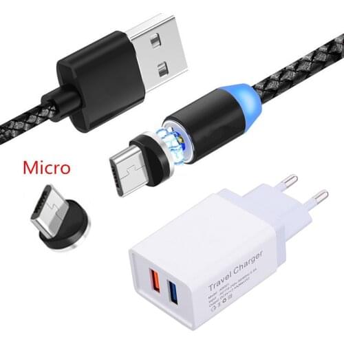 Magnetic Micro Charge Cable LED Wall USB Charger For Samsung S3 J7 Xiaomi 7a Redmi 6a 5 Plus Note 6 Pro BLU G8 G6 Oppo A9 A83 F7
