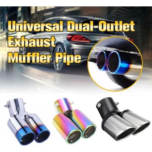 NEW Universal Car Decoration Chrome Tail Pipe Stainless Steel Curved Dual-outlet Exhaust Trim Muffler Pipe Tail for BMW for Benz