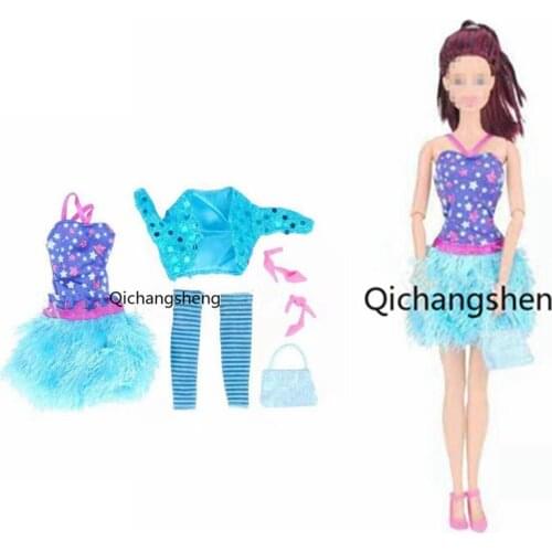 Charming Blue Sequin Little Coat Princess Outfits For Barbie Doll Clothes Top Star Dress Socks Bag Shoes 1/6 BJD Accessories Toy