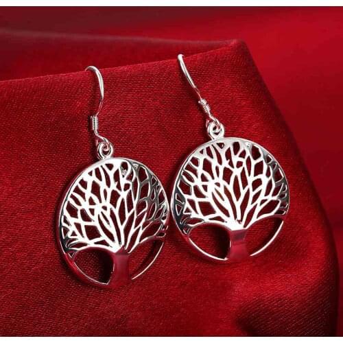 Wholesale 925 jewelry silver plated earings,925 Jewelry silver earing Tree of life drop earrings pendientes femme SMTE738
