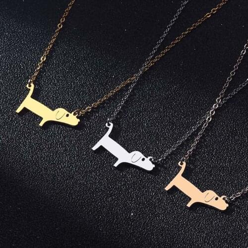 QIMING Stainless Steel Cute Dachshund Wiener Dog Shaped Pendant Necklace Handmade Animal Lover Party Fashion Jewelry