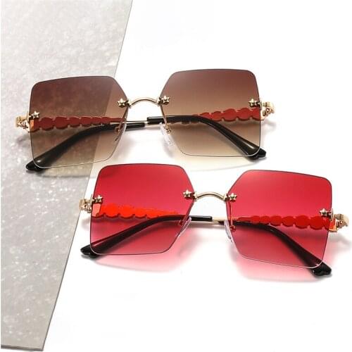 New Arrival Frameless Square Sunglasses Womens Luxury Sun Glasses Oversized Rhinestone Frame Fashion Europe Shades Men UV400