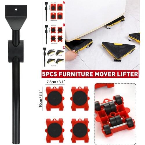 Heavy Duty Furniture Lifter Transport Tool Furniture Mover set 4 Move Roller 1 Wheel Bar for Lifting Moving Furniture Helper