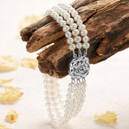 Triple strands8-9mm south sea white pearl bracelet 7.5-8