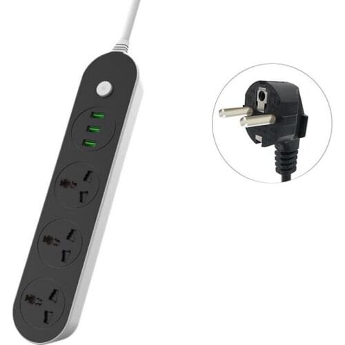 New 2500W 10A Smart Sockets Plug EU /UK Plug Power Strip Switch Universal Outlets 3 USB Electrical Extension 2M Cable Network f