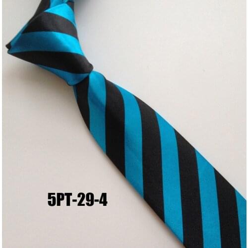 5cm Young Men Narrow Tie Fashion Popular Satin Necktie Black with Blue Stripes