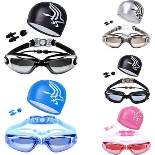 Adults Myopia Waterproof Swim Glasses Anti Fog UV Protection Swim Goggles With Hat and Ear Plug Nose Clip Suit SwimWater Glasses