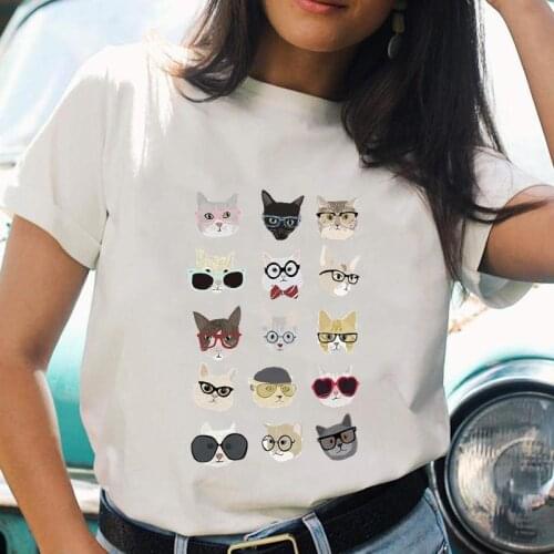Women Cartoon Cat Funny Love New Cute Kawaii T Top Shirt Regular Ladies Print Female Graphic Fashion Tee Short Sleeve T-Shirts