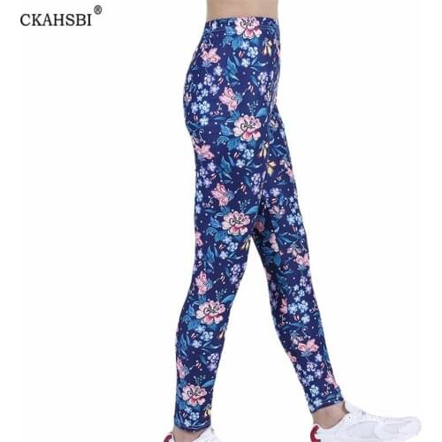 CKAHSBI Women Leggings Push Up Fitness High Waist Lip Sport Sexy Workout Navy Leaf Flower Printed Breathable Nwe Ankle-Length