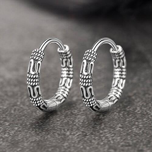 925 Sterling Silver Vintage Circle Piercing Stud Earrings For Women Party Punk Jewelry Pendientes eh260