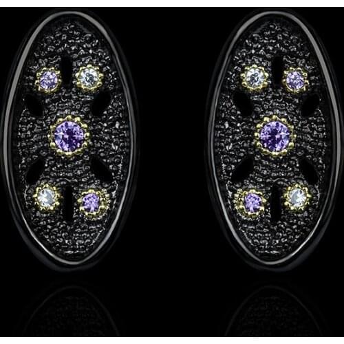 Exaggerated 925 Silver Womens Black Gold Earrings Hollow Shape Colorful Zircon Jewelry Womens Earrings Flower Earrings