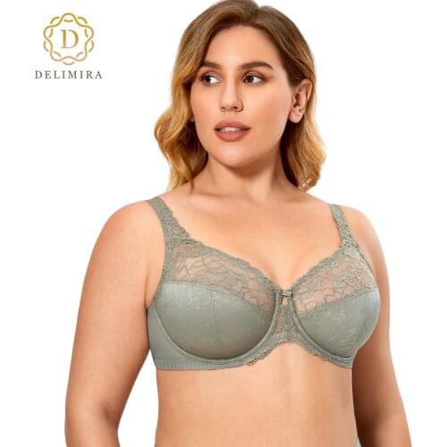 DELIMIRA Womens Plus Size Minimizer Lace Bra Full Coverage Underwire Unlined Floral
