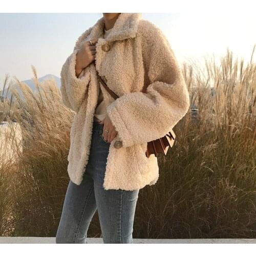 Women Winter Fall Thick Coat Soft Fur Jacket Autumn Overcoat Female Fashion Button Warmth Long Sleeves Plush Casual Outerwear