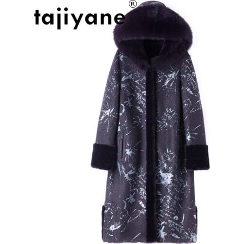 Winter Women Coat Real Wool Jackets Woman Sheepskin Coats Female 100%fox Fur Collar Hooded Parkas Clothes Casaco TN764