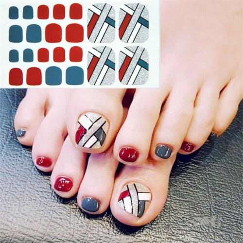 1 sheet Toe Nail Sticker Adhesive Toenail Art Polish Tips French Glitter Sequins Nail Wraps Strips Easy Nail Stickers