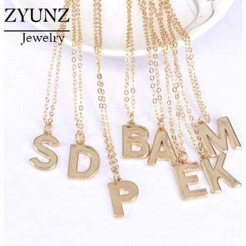 10PCS, Gold Color Fashion Metal Jewelry Letter Intitial Pendant Necklace