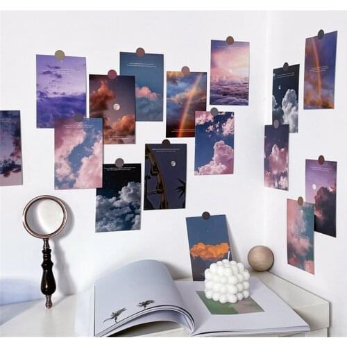 15Pcs Ins Style Literary Clouds Rainbow Heart Sun Moon Dusk Sky Artistic Photos Paper Card Stickers Walls Props Home Decoration