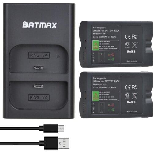 2Pcs 6700mAh Built-in USB RV4 Battery + Charger for Ring Video Doorbell 2, Spotlight Cam, Stick Up Camera and Door View Cam