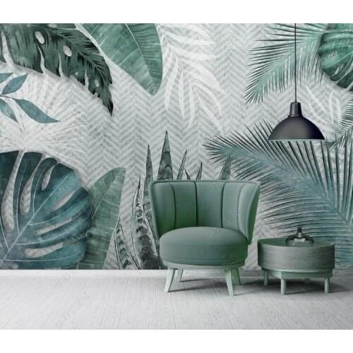 Milofi custom 3D wallpaperNordic minimalist hand-painted tropical leaves small fresh bedroom background wall