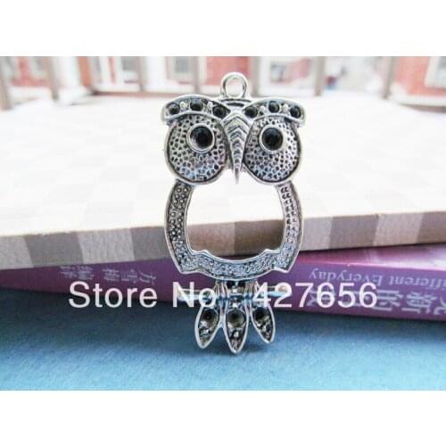 5pcs Large Antique silver tone Long sharp nose Night owl Frame Pendant Charm Finding,on tree branch ,fit 5pcs rhinestone