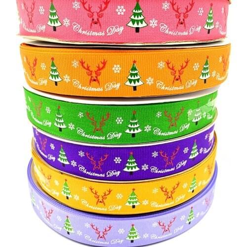 5 yards 25mm Colorful Christmas Ribbon Printed Grosgrain Ribbon for Gift Wrapping Wedding Decoration Hair Bows DIY