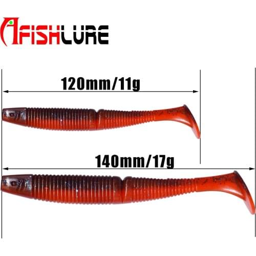 Afishlure T Tail Soft Worm Fishing Bait Artificial Lure 3pcs Pack 14mm 17g Shad Wobblers