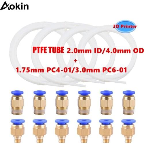 Aokin 1M PTFE Tube Pipe Connectors 3D Printers Parts J-Head Hotend For V5 V6 1.75mm 3.0mm Filament Bowden Long Extruder Part