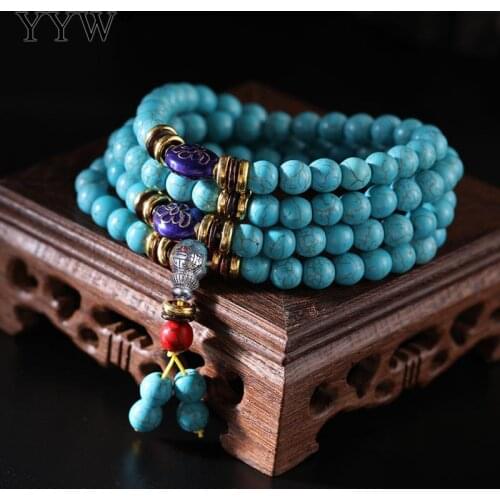 5strand/Lot Turquoised Native Howlite Pray Beads Bracelet Necklace Unisex 8mm Epoxy Sticker Bulk Beads Fashion Jewelry Making