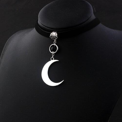 Velvet Rope Star Moon Short Choker Chain For Women Black Crystal Wizard Vintage Silver Color Gothic Necklace Punk Jewelry VGN072