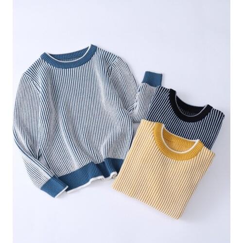 Kids Stripe Sweater Knitted Boys Sweater Jacquard Girls Autumn Winter Children Pullover Solid Cotton Kids Outerwear 3-10 Years