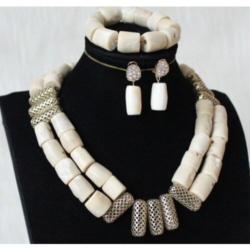 Dudo White Nature White Coral Silver Divider African Jewelry Set Bridal 2 Layers Necklace Set For Nigerian Birde 2020 Fashion
