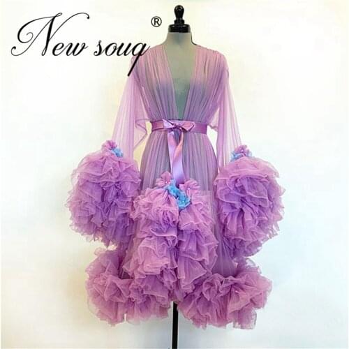 Purple Tiered See Through Party Evening Gowns 2020 Vestidos Custom Made Kaftans Turkish Women Prom Dresses Arabic Pregnant Gowns