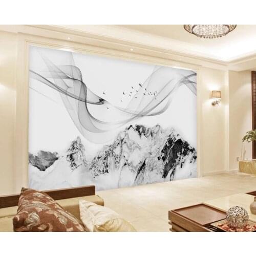 Chinese style fog landscape TV background wall modern wallpaper for living room