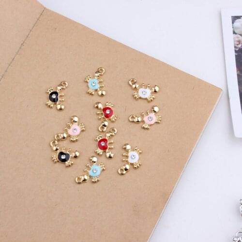 Hot 10pcs High Quality DIY Fashion Rhinestone Crab Enamels Charms Gift Alloy Dangle Charms Making Handmade Jewelry Accessories