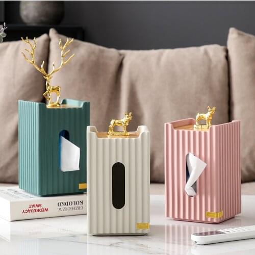 Box of European golden deer handkerchiefs box of striped resin handkerchiefs container of woven living room decorations for