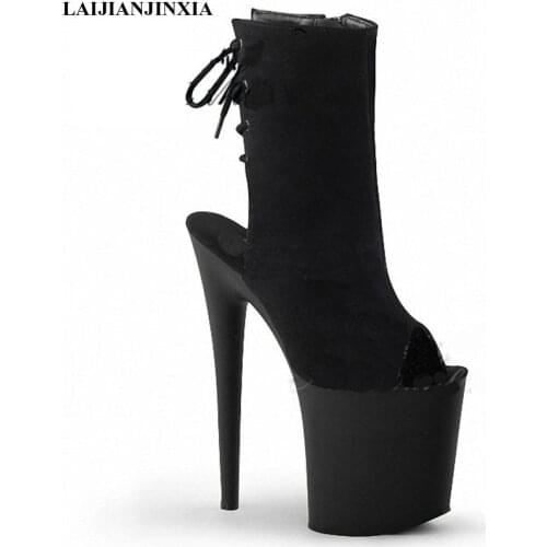 LAIJIANJINXIA New Knight Female 20CM High Heel Womens Ankle Boots Womens Shoes Black Sexy Nightclub Pole Dancing Boots